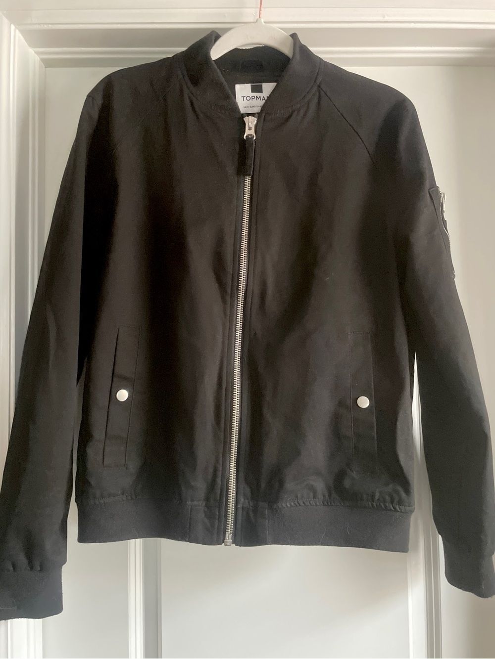 Topman Black Cotton Bomber Jacket Full Zip Snap Pocket Classic Men’s Size Small